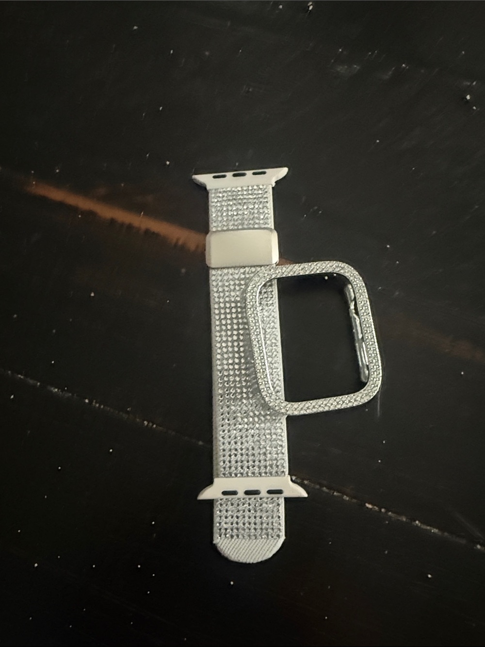 Silver Rhinestone Mesh Smartwatch Band and Case Compatible Wearable 45mm